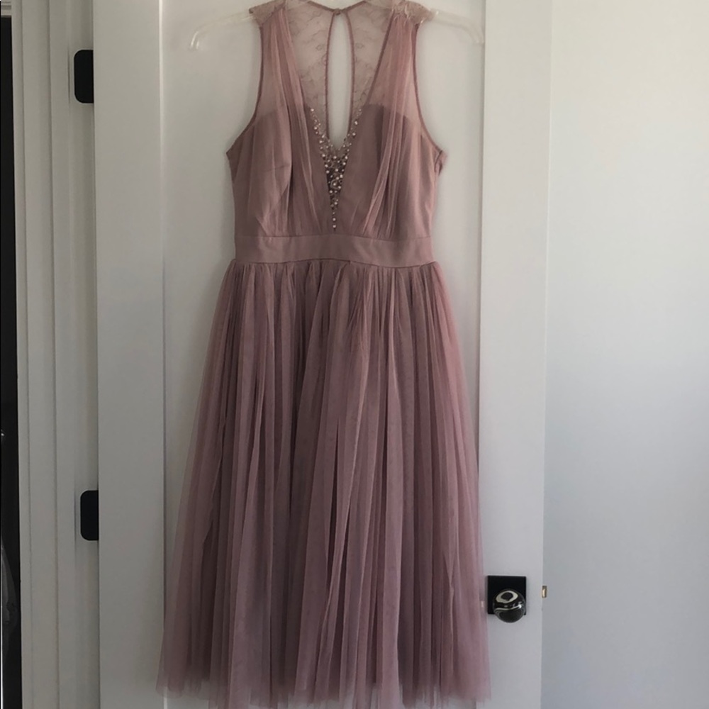 Blush pink embellished tulle party dress
